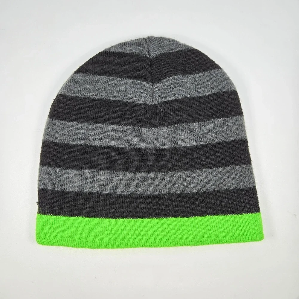 Realtree Beanie Hat Mens Striped Black Grey Neon Green Embroidered Logo OSFM‎